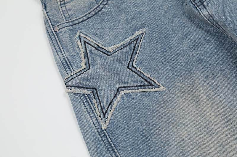 Street Trend Patch Pentagram Cat Whisker Embroidered Jeans Women MuddyStock