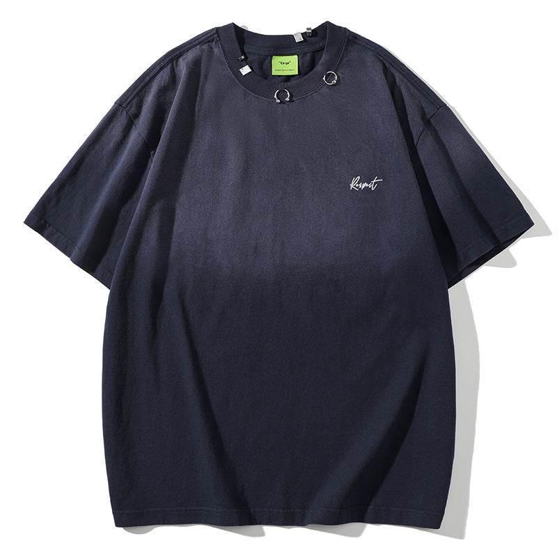 American Retro Short Sleeve T-shirt Men And Women Navy Blue