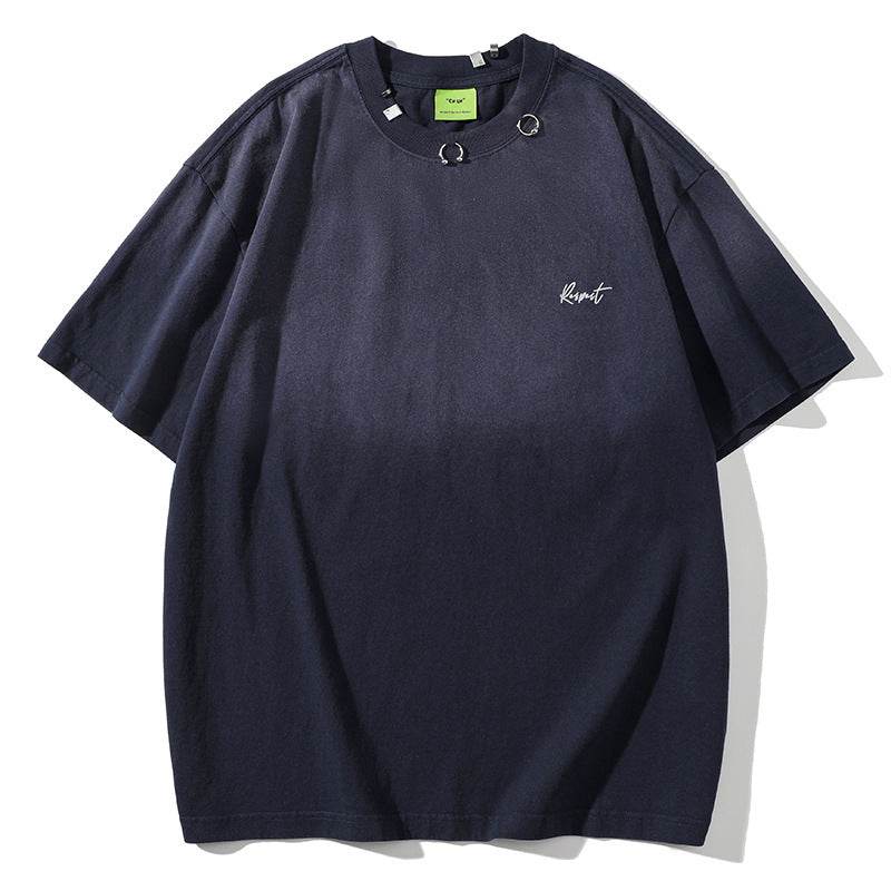 American Retro Short Sleeve T-shirt Men And Women Navy Blue MuddyStock