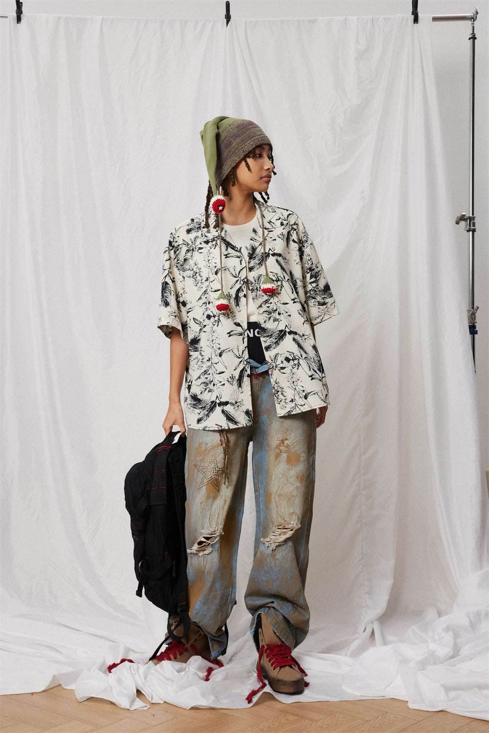 Men and Women Printed Short-sleeved Shirt MuddyStock