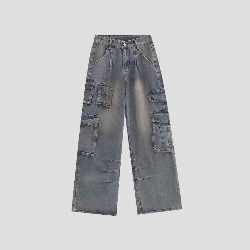 American Retro Multi-pocket Straight Cargo Jeans For Men Blue MuddyStock