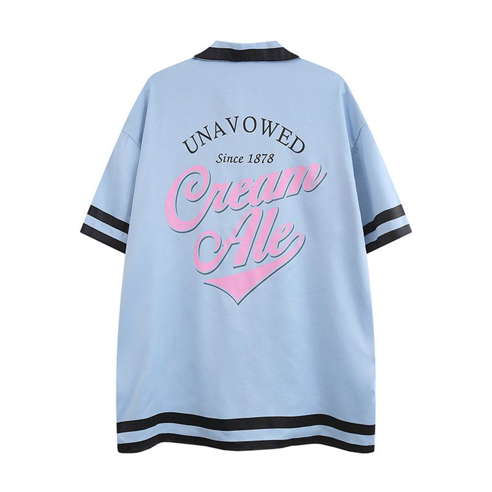 Letter Print Short-sleeved Shirt For Women Blue MuddyStock