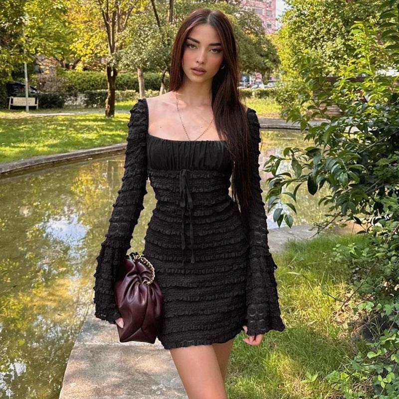 Bell Sleeve Sheath Dress Women Black MuddyStock