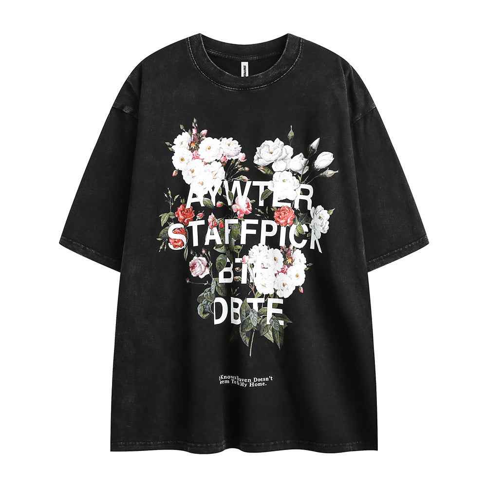 Fashion Flower Letter Print Short-sleeve For Men And Women MuddyStock