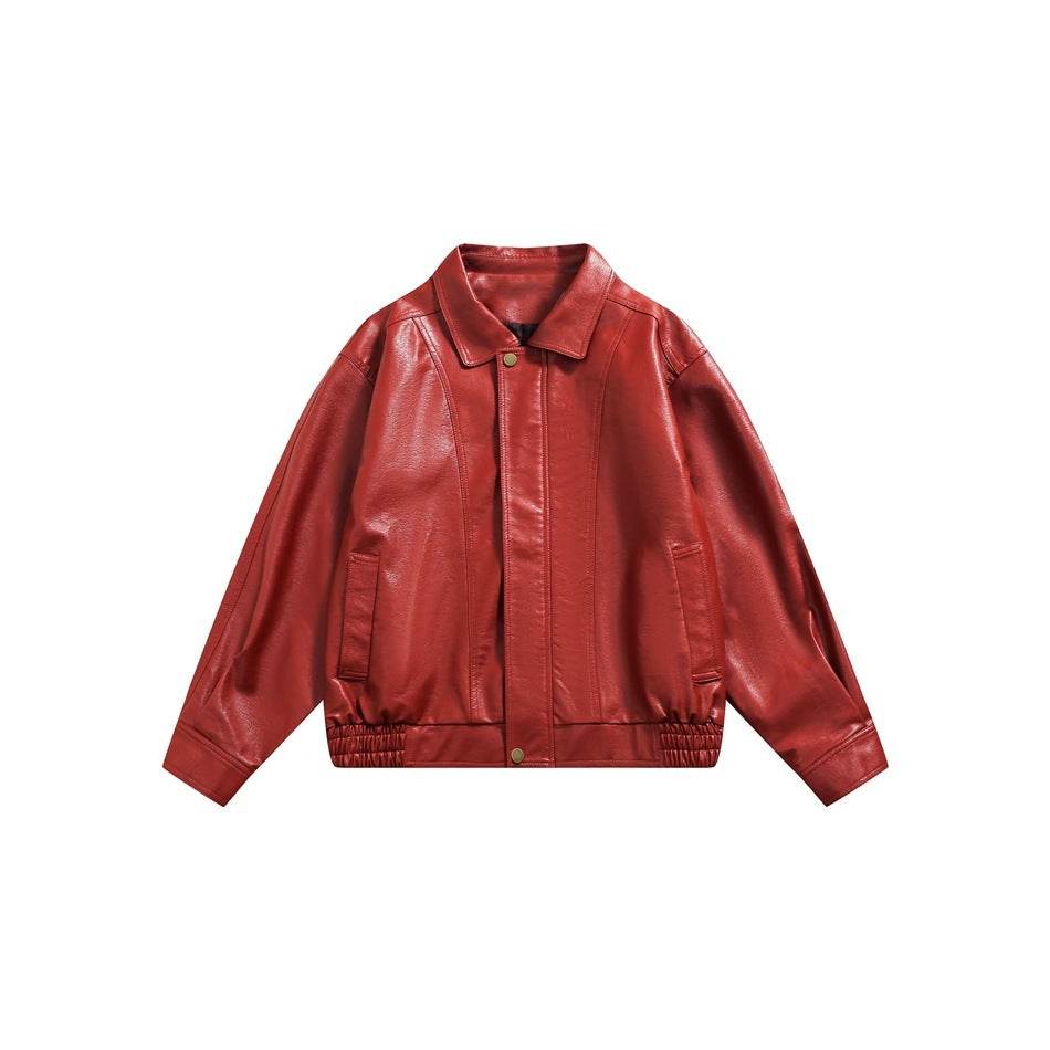 Leather Jacket Women Cropped Leather Coat Red MuddyStock