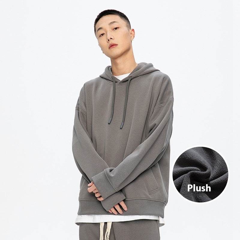 American Retro Loose Fleece Padded Hoodie For Men And Women Volcanic Gray Velvet MuddyStock
