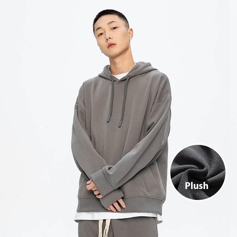 American Retro Loose Fleece Padded Hoodie For Men And Women Volcanic Gray Velvet
