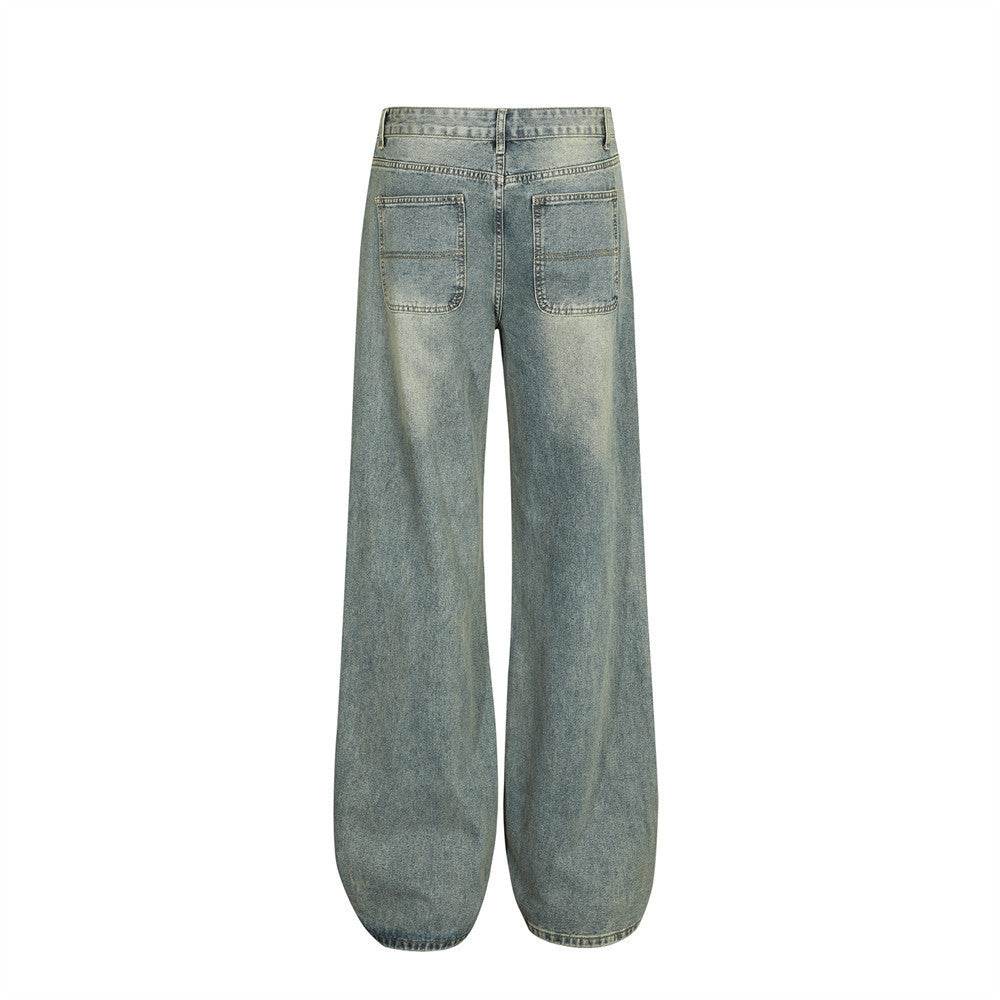 Washed Wear-white Straight Jeans For Men And Women MuddyStock