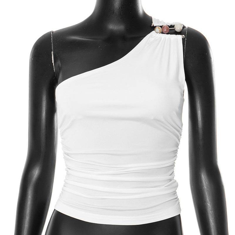 One-shoulder Knitted Vest White MuddyStock