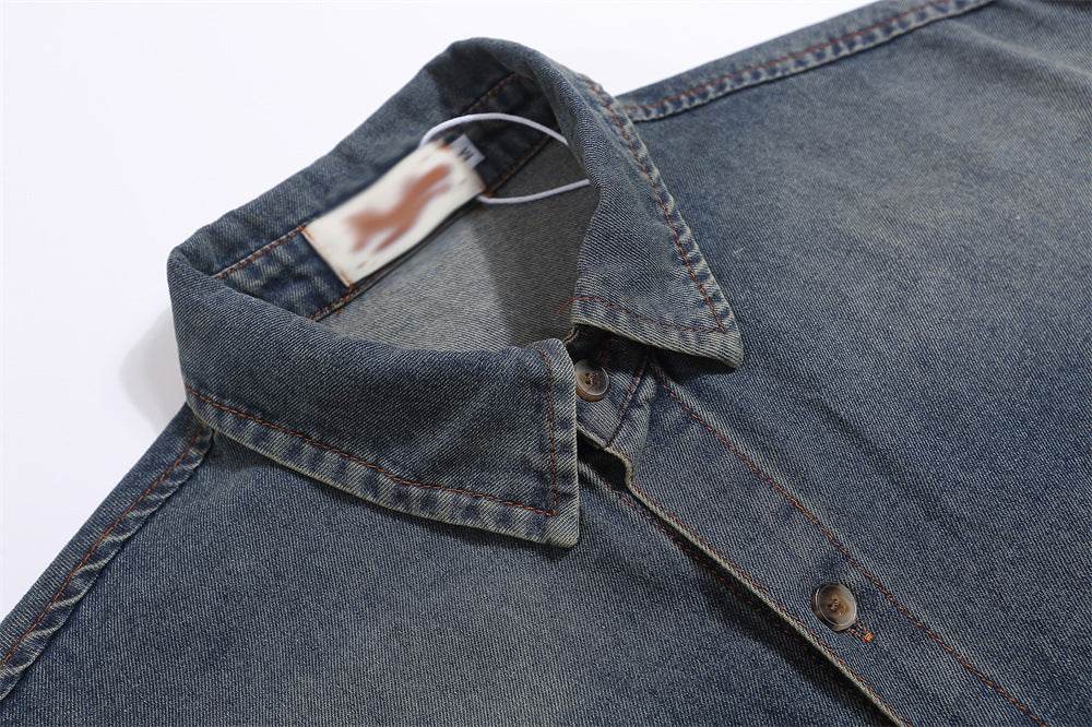 Fashion Punk Denim Short Sleeve Shirt Women MuddyStock