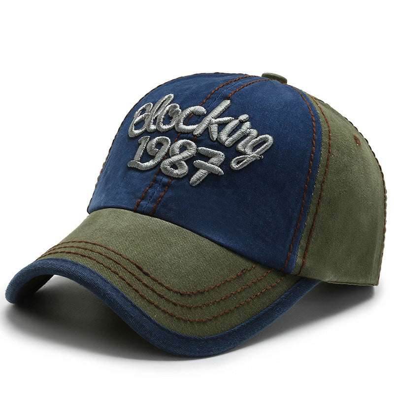 Korean Color Block Embroidery Baseball Cap Blue with green brim MuddyStock