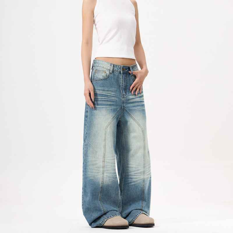 Wide-leg Deconstruct Stitching Jeans For Men And Women MuddyStock