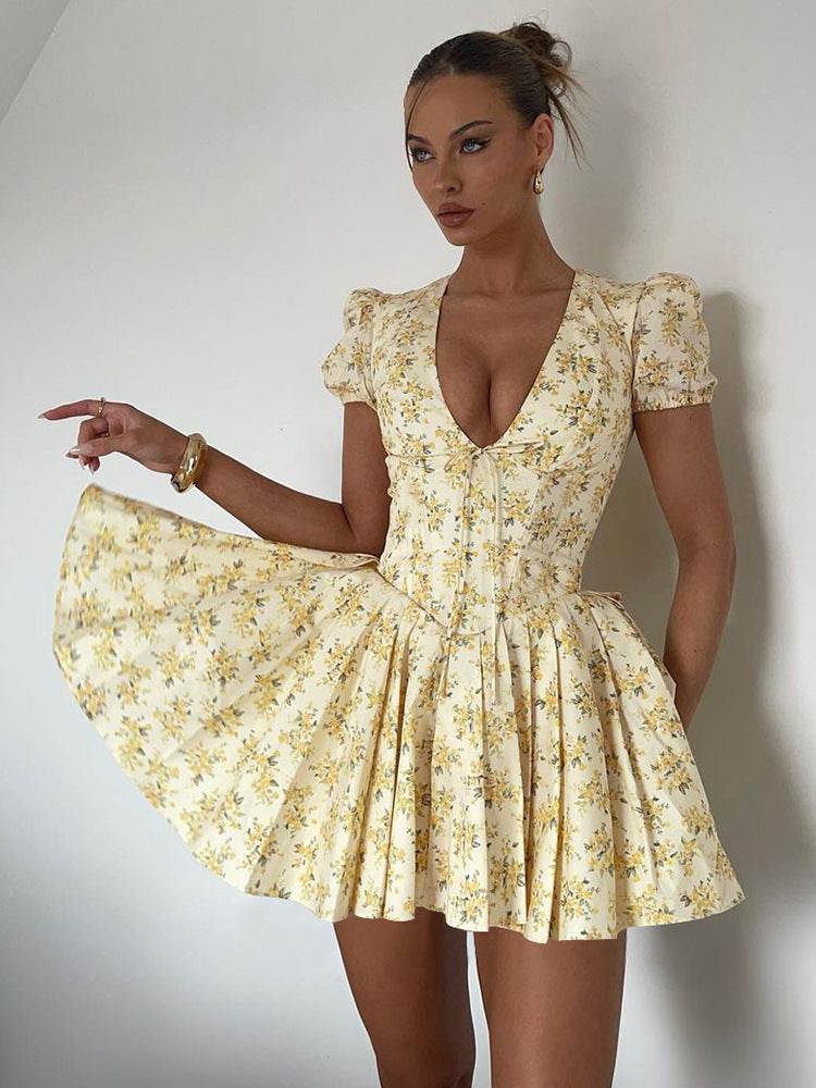 Fashion Pleated Floral Dress For Women MuddyStock