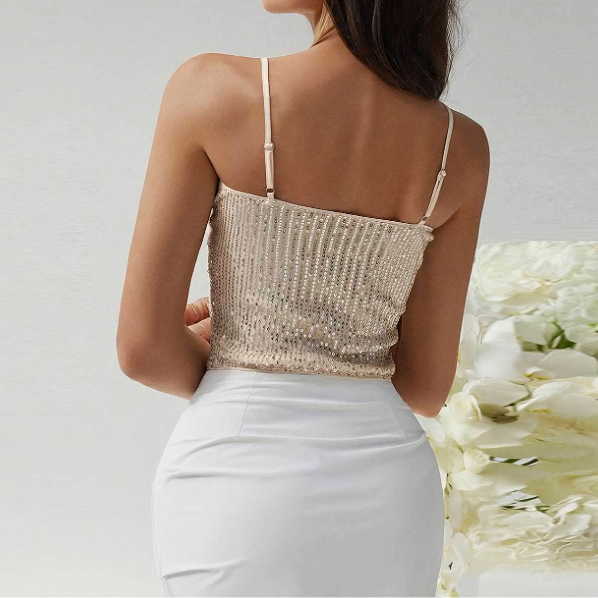 Sleeveless Hollow Backless Sequin Sling MuddyStock