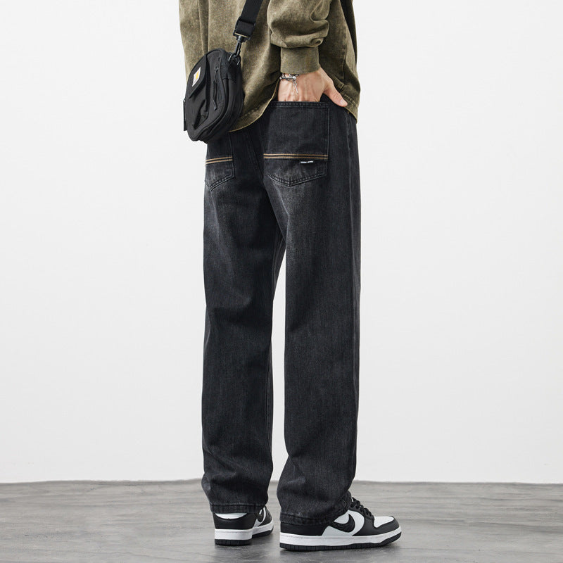Retro Nostalgic Straight Jeans For Men Black Gray Spring And Summer MuddyStock