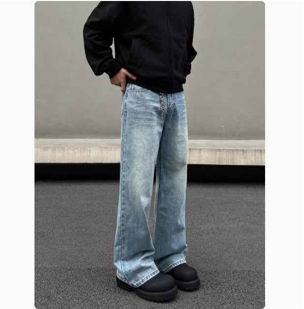 Men's Retro Whisker Washed Blue Straight Jeans MuddyStock