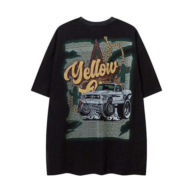 Fashion Cartoon Car Printed Men's T-shirt Black MuddyStock