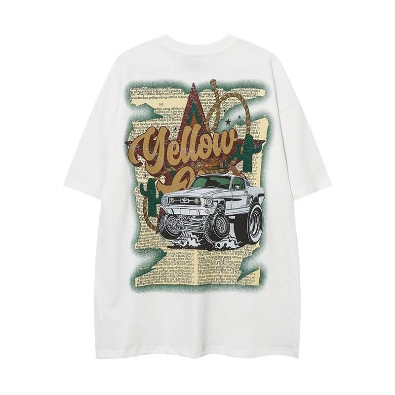 Fashion Cartoon Car Printed Men's T-shirt White