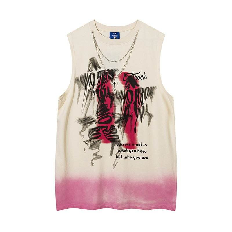 Fashion Depressed Abstract Chain Vest Women Apricot MuddyStock