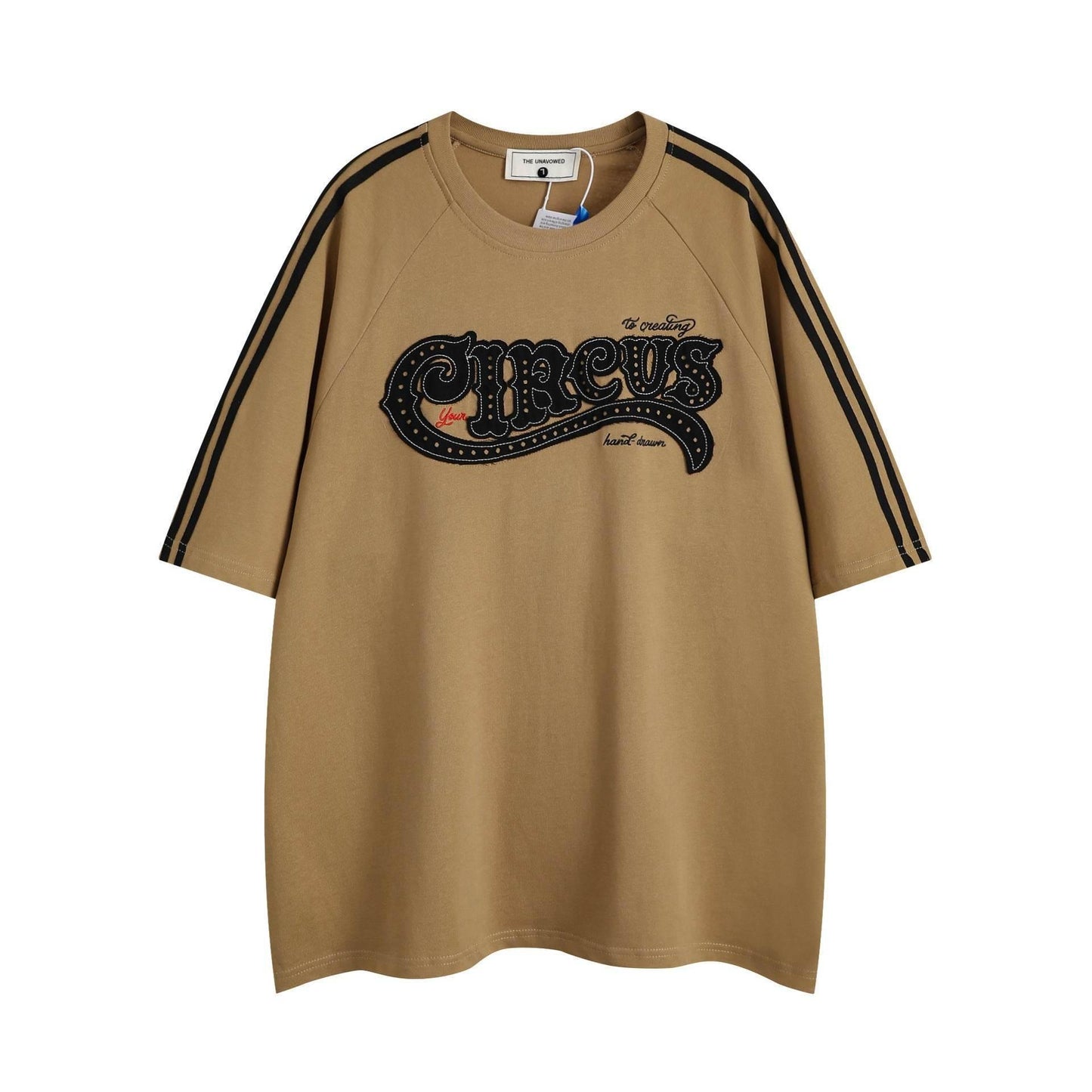 Fashion Letter Patch Embroidered Short Sleeve Men Khaki