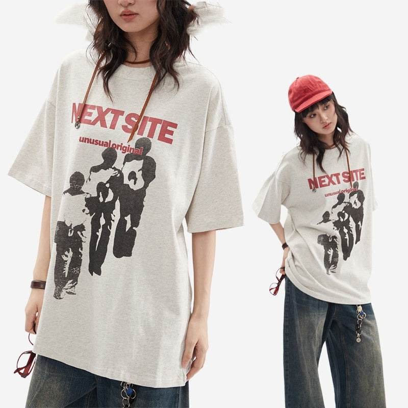 Character Abstract Graphic Print Crew Neck Short Sleeve For Women MuddyStock