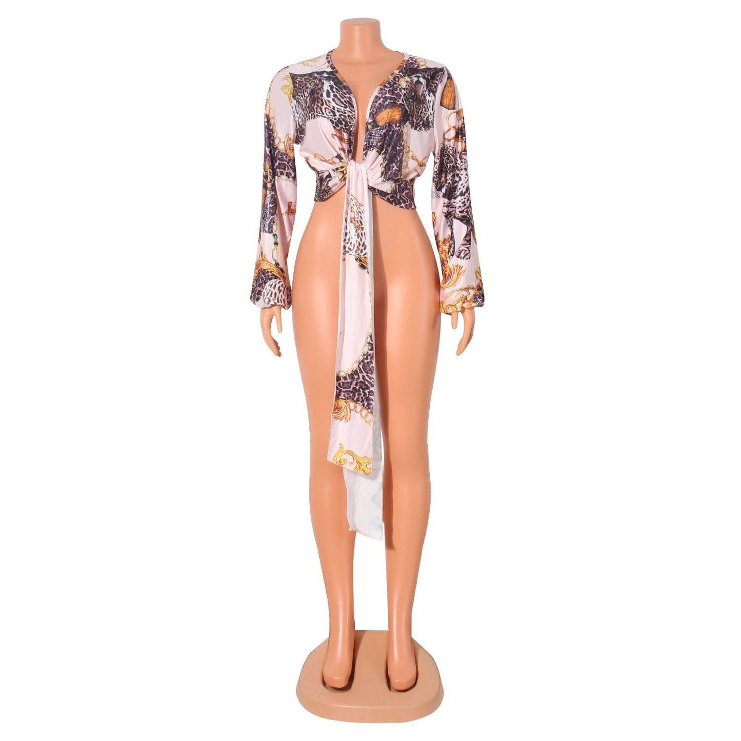 V-Neck Bow Tie Long-Sleeved Crop Top MuddyStock