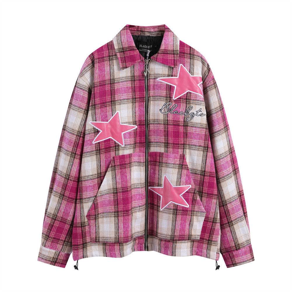 Embroidered Plaid Coat For Women Pink MuddyStock