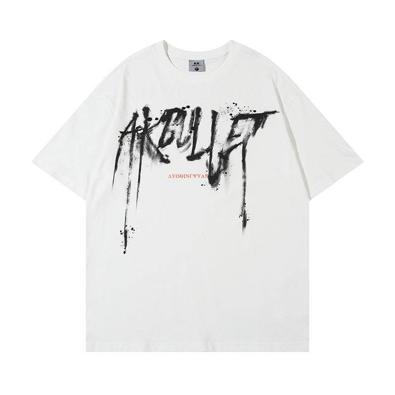 Abstract Graffiti Printed Loose T-shirt For Men And Women White MuddyStock