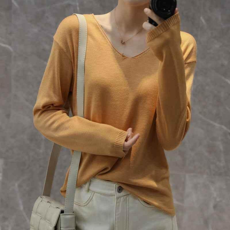 Plus Size Students Slimming Solid Color Top Yellow Camel