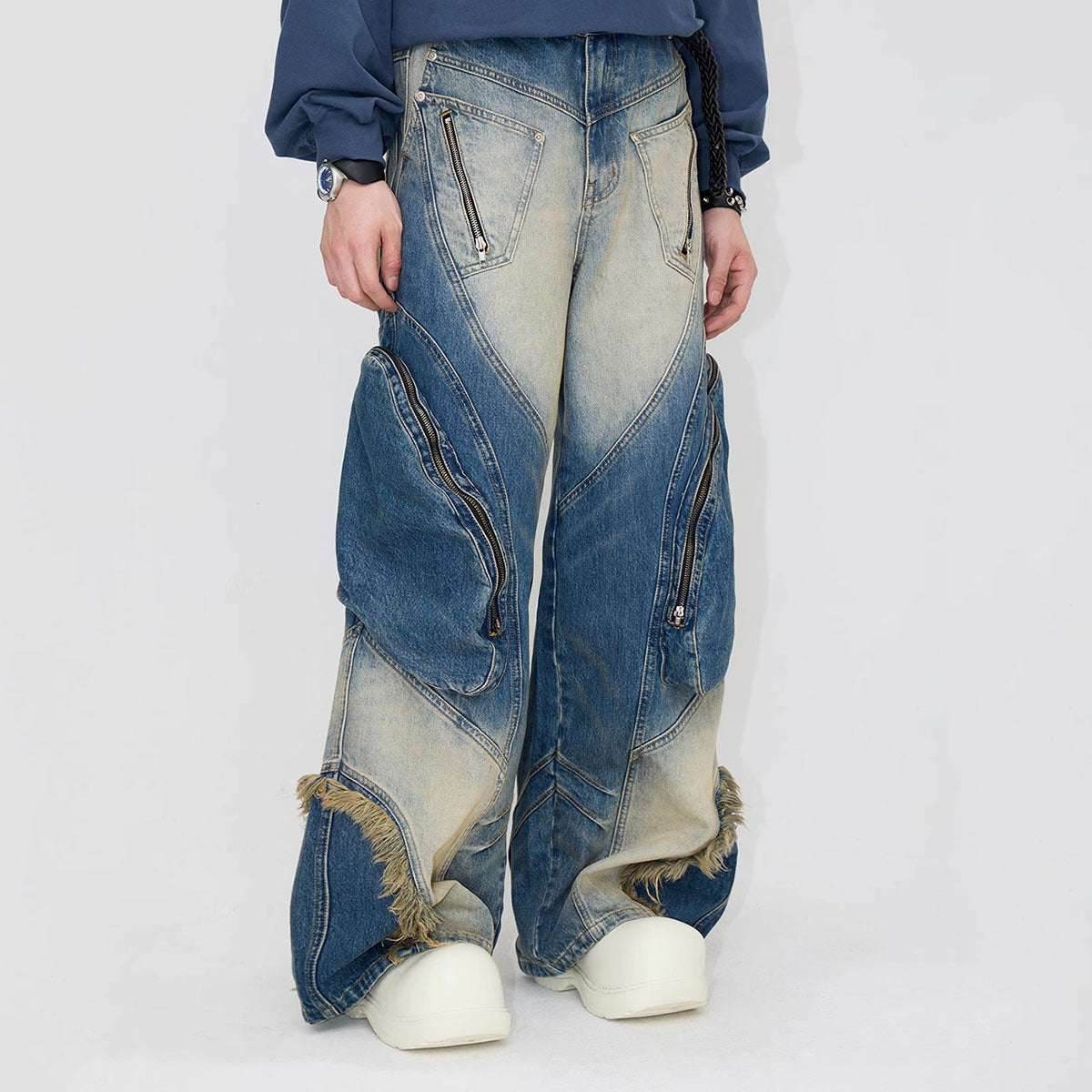 Special-shaped Structure Pocket Rinse Dyed Heavy Tooling Niche Jeans MuddyStock