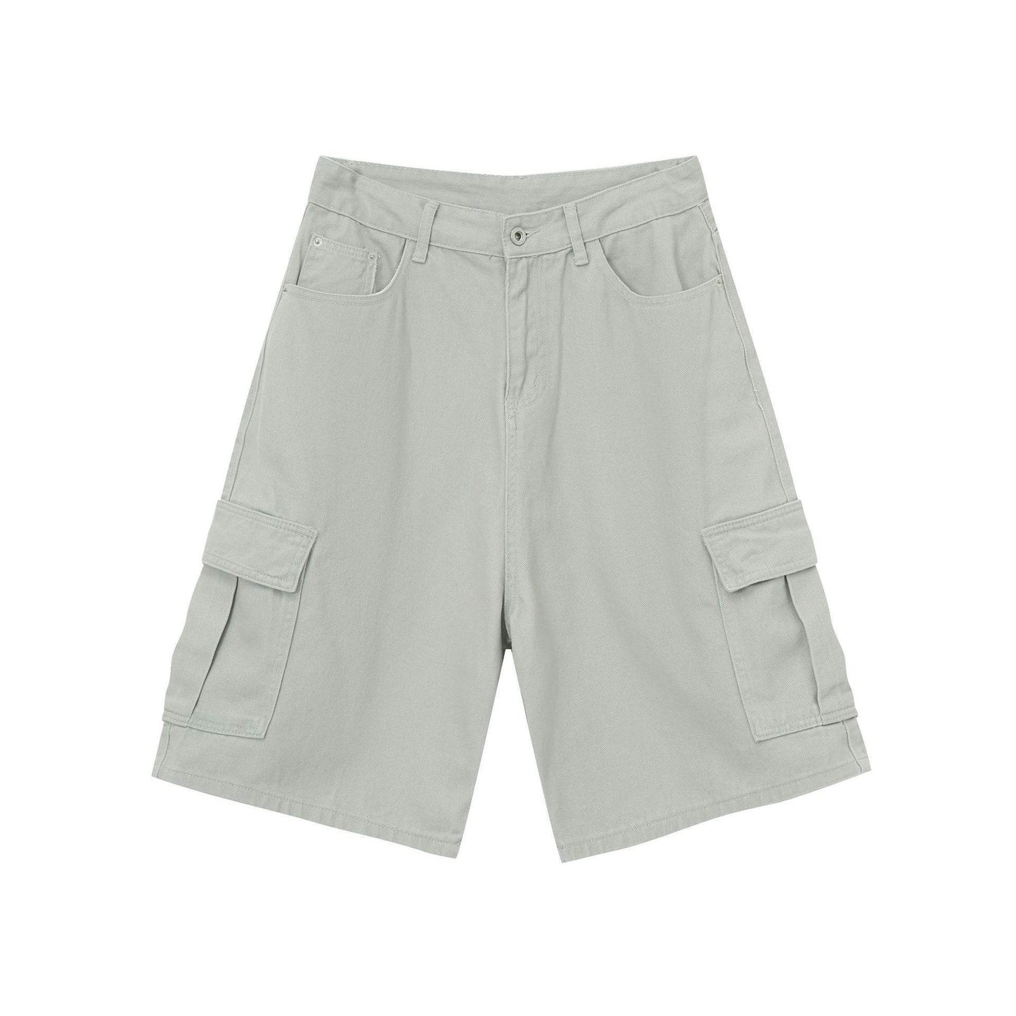 Straight Wide-leg Denim Shorts For Men And Women Light Gray MuddyStock