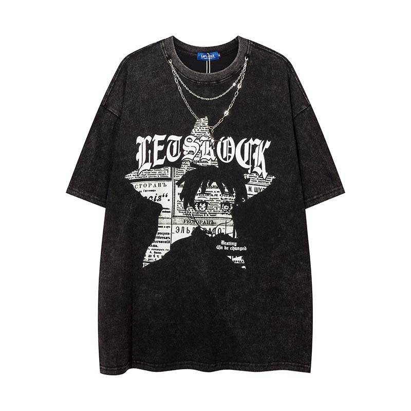 Retro Short-sleeved T-shirt With Necklace For Men and Women MuddyStock