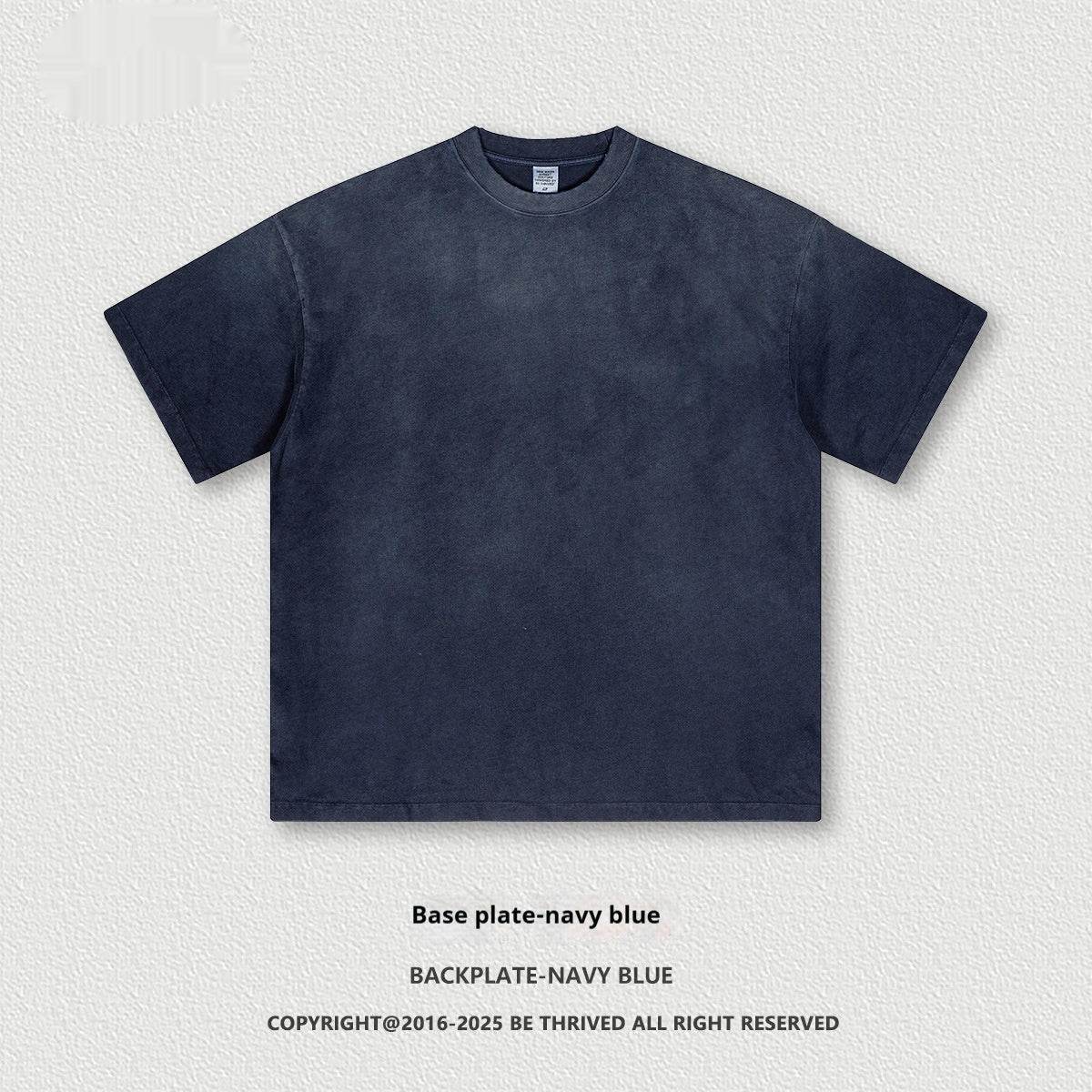 Retro Washed Round Neck Short Sleeve Men And Women Base Version Navy Blue MuddyStock