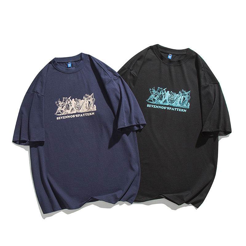 Solid Color Chest Printed Round Neck T-shirt For Men And Women MuddyStock