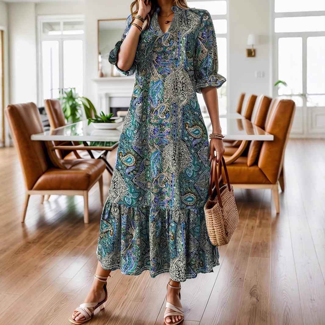 Women's Clothing Printed V-neck Plus Size Dress MuddyStock