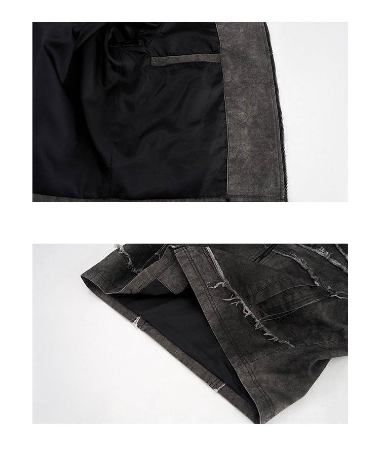Short Gray Padded Shoulder Denim Coat For Men MuddyStock