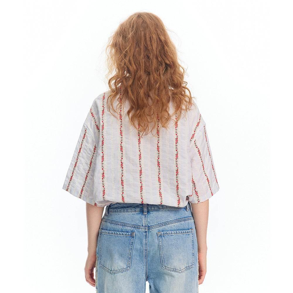 Retro Jacquard Short-sleeved Shirt For Women