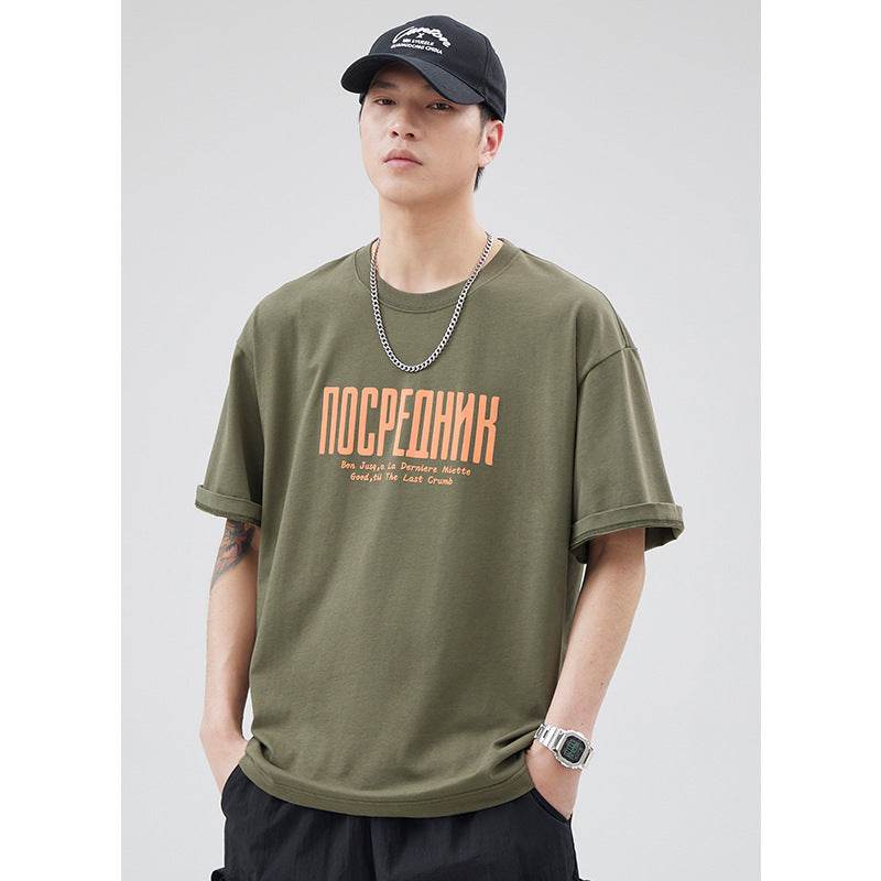 Letter Printed T-shirt Japanese Loose Cotton Half Sleeve T shirt MuddyStock