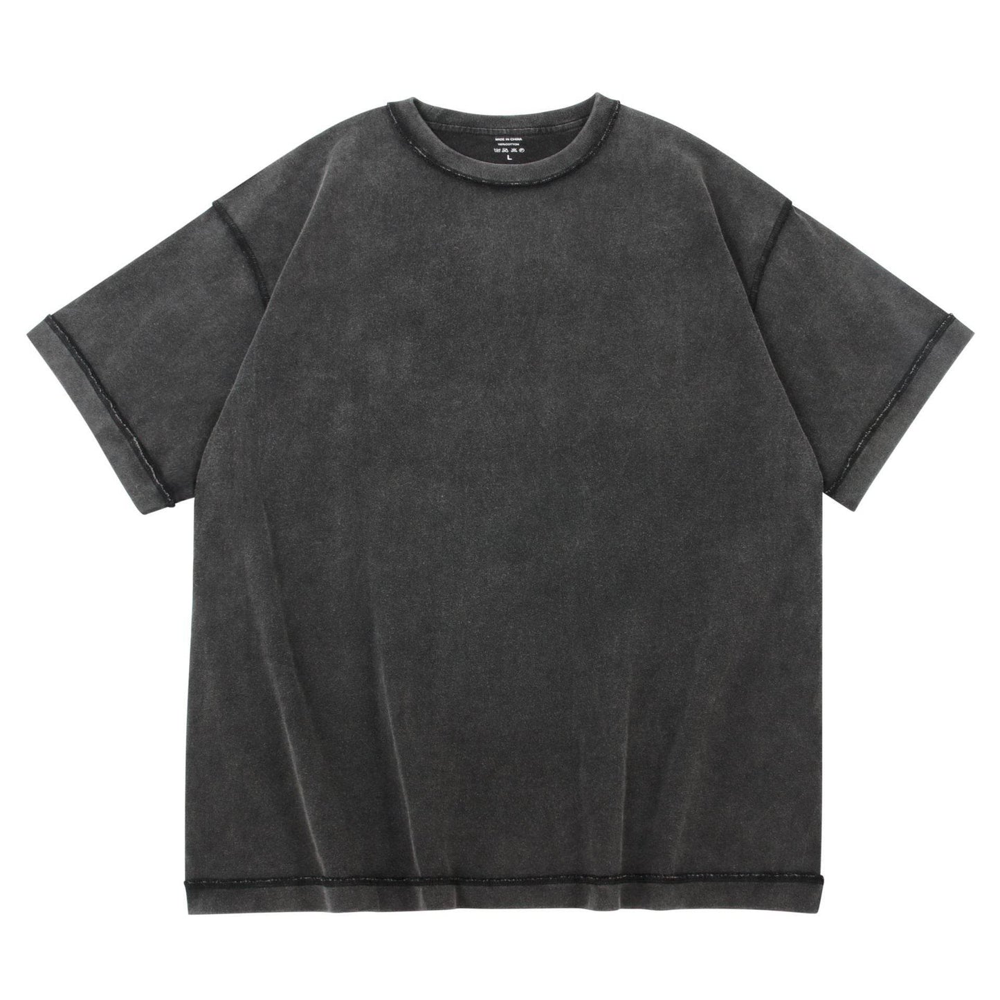 Heavy-duty Washed Reverse Short-sleeved Men Black 240G MuddyStock