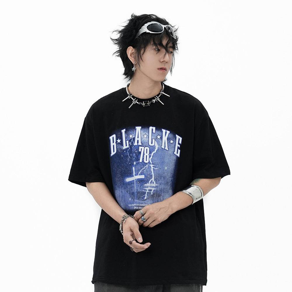 Fashion Cross Printed T-shirt Short Sleeve Men MuddyStock