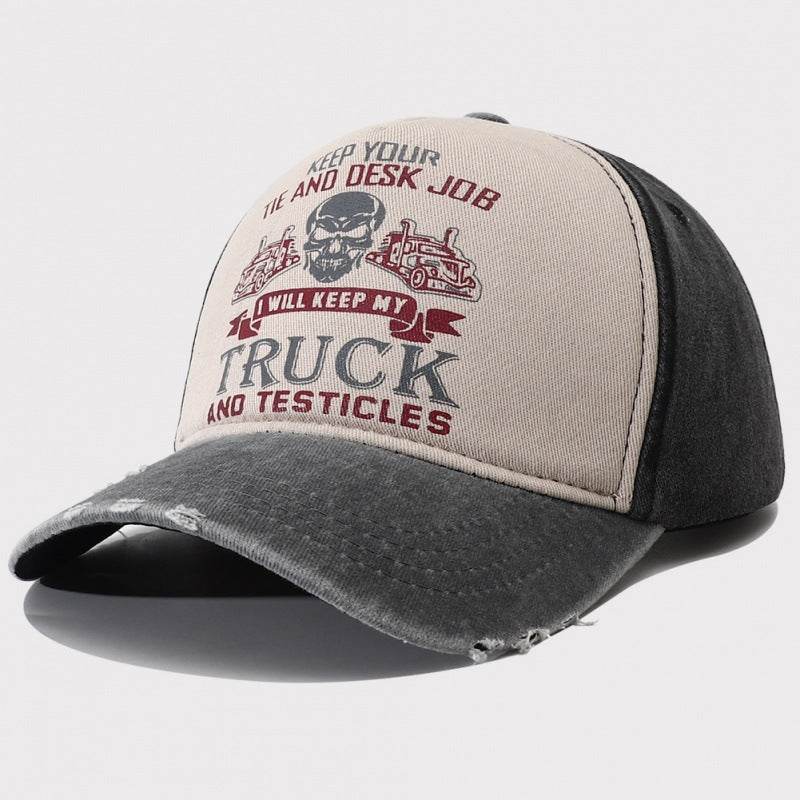 Peaked Hard Top Summer Letter Printing Stylish Baseball Cap Gray Brim Black Hat Body Adjustable MuddyStock
