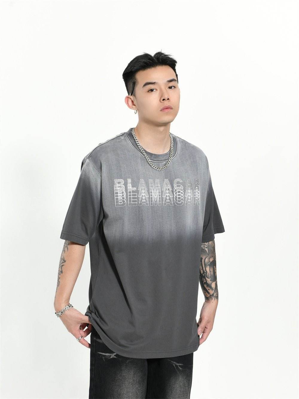 Gradient Letter Loose T-shirt Short Sleeve Men MuddyStock