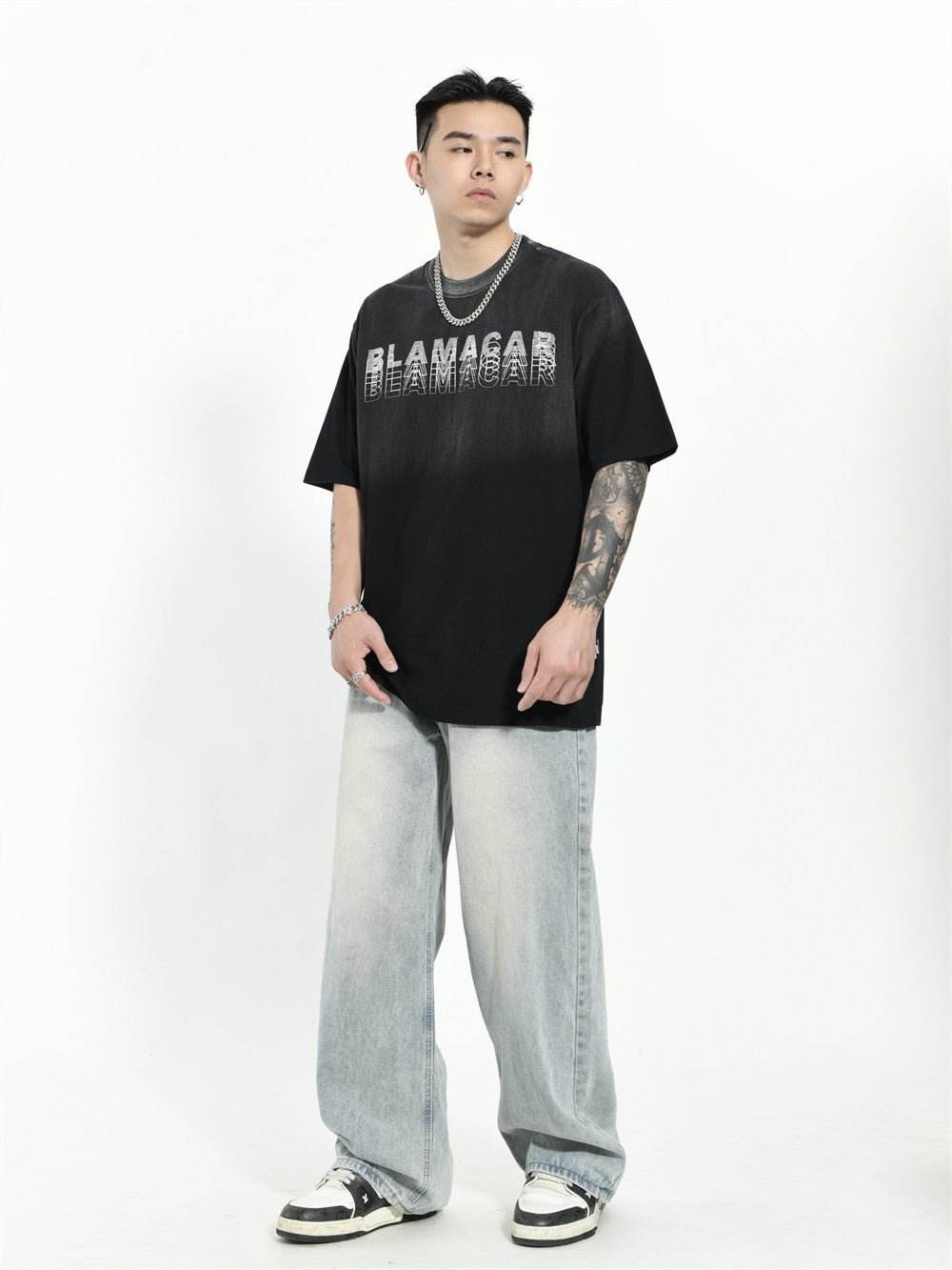 Gradient Letter Loose T-shirt Short Sleeve Men MuddyStock