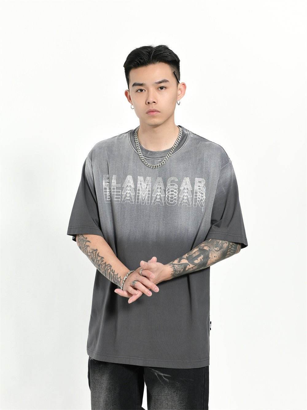 Gradient Letter Loose T-shirt Short Sleeve Men MuddyStock