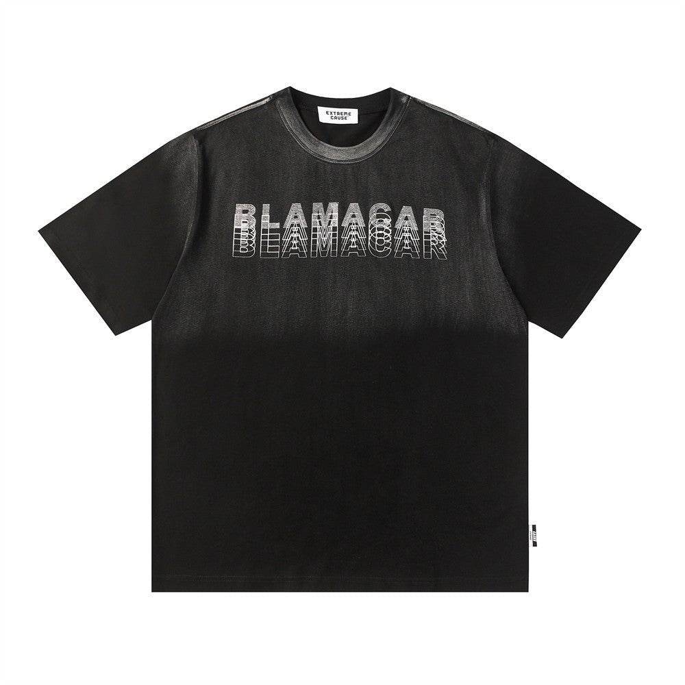 Gradient Letter Loose T-shirt Short Sleeve Men Black MuddyStock