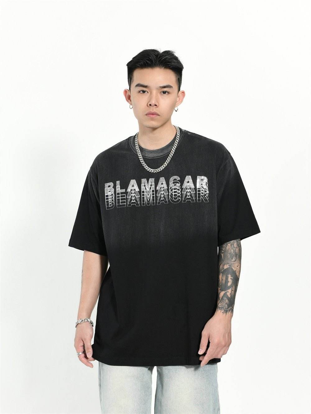Gradient Letter Loose T-shirt Short Sleeve Men MuddyStock