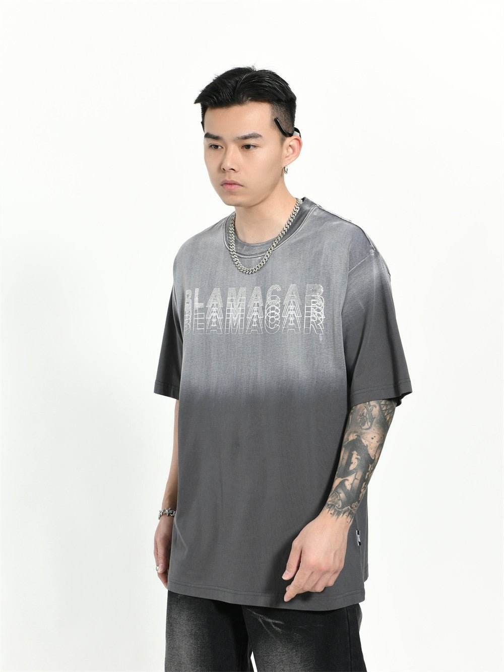 Gradient Letter Loose T-shirt Short Sleeve Men MuddyStock