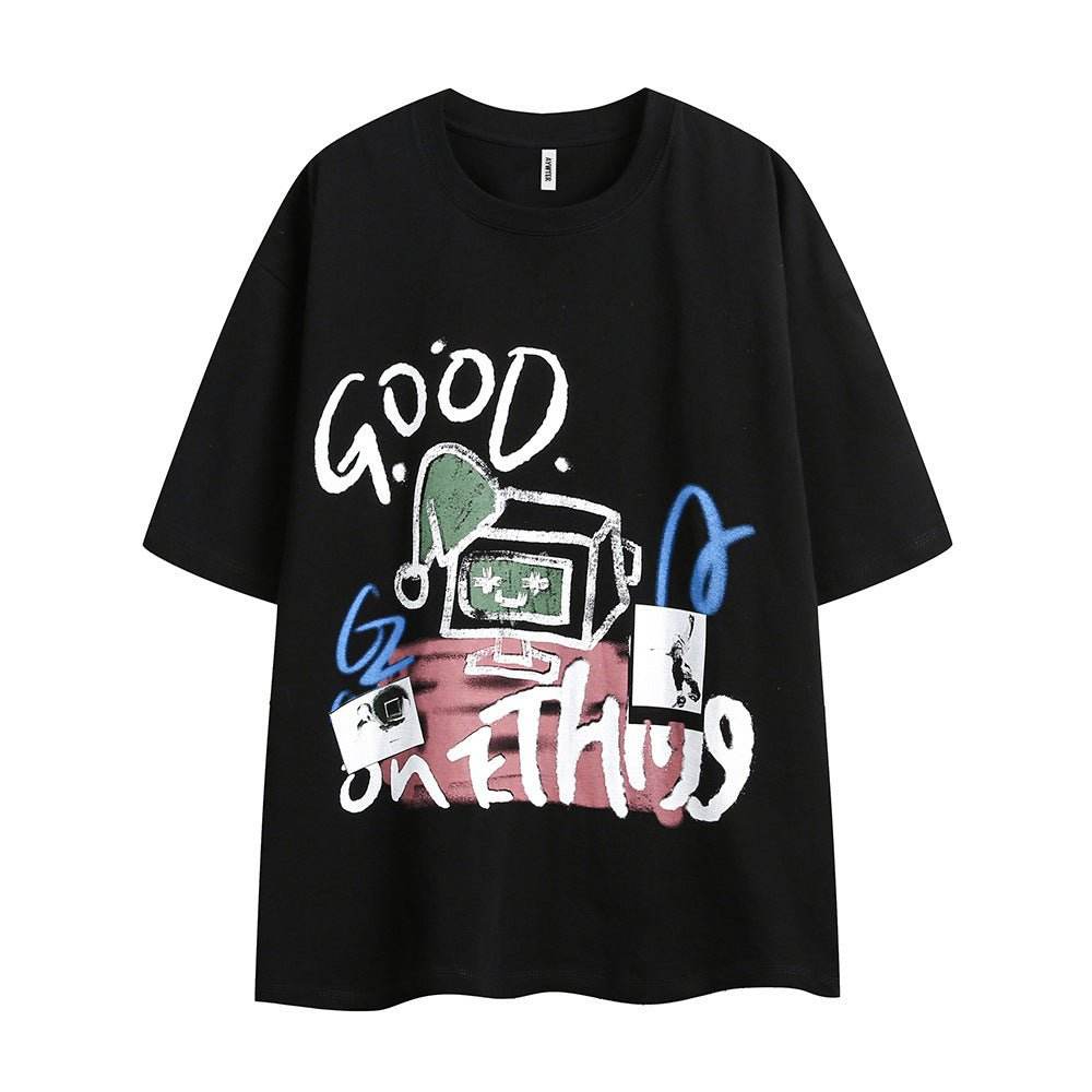 Graffiti Loose Top Summer Women Black MuddyStock