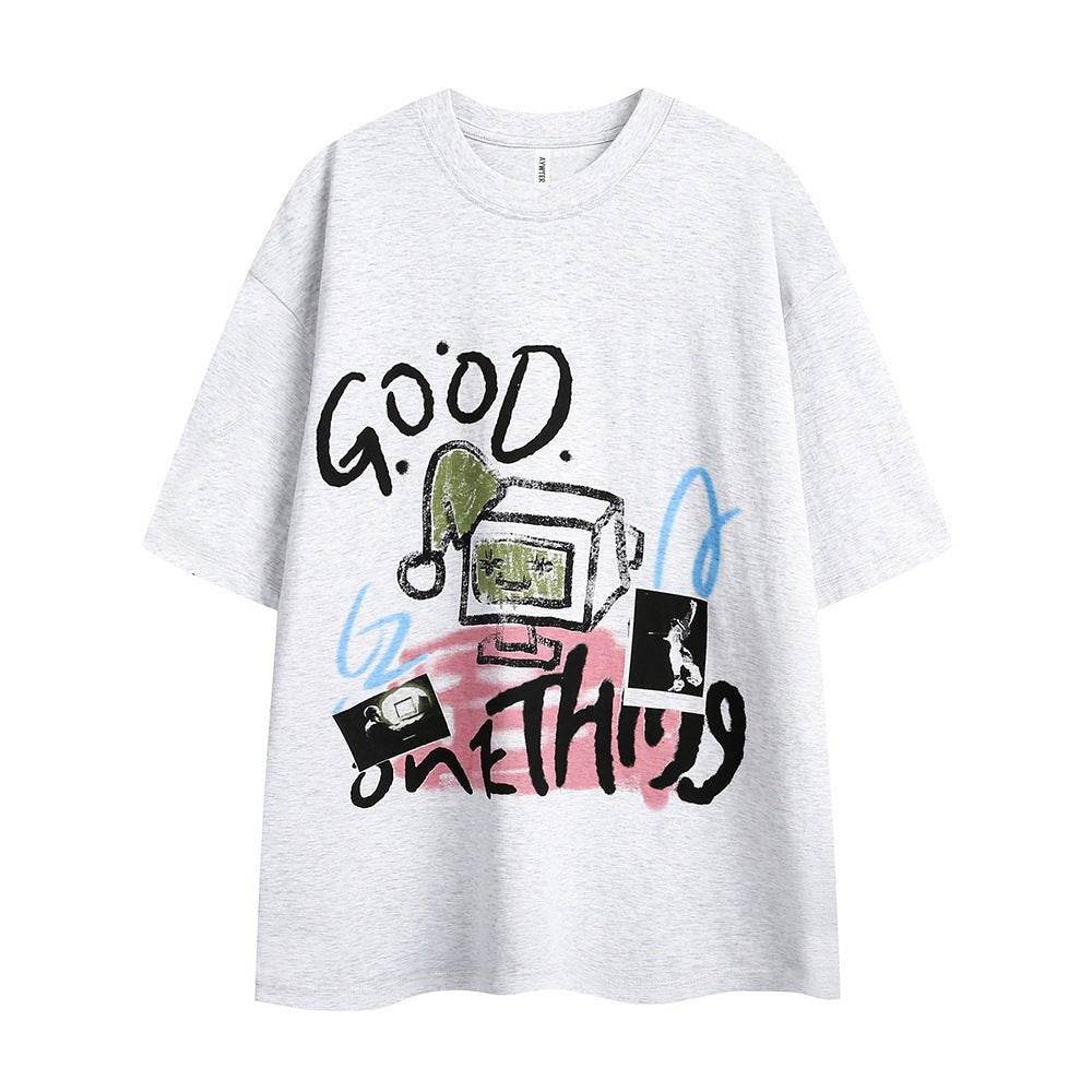 Graffiti Loose Top Summer Women Gray MuddyStock