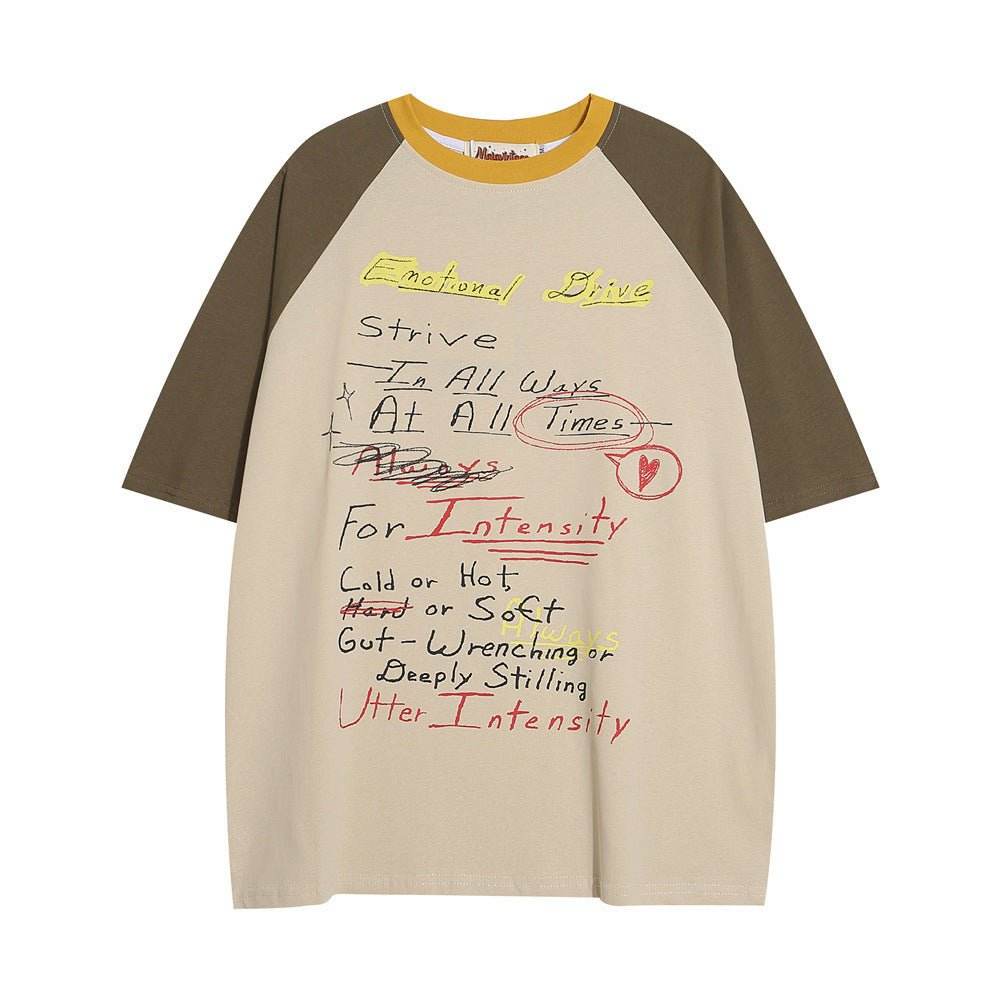 Hand Painted Graffiti Printing Short Sleeve Men Apricot MuddyStock